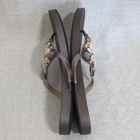 Cato Embellished Brown Sandals Women's Beaded Casual Seashell Flat - Picture 6 of 9